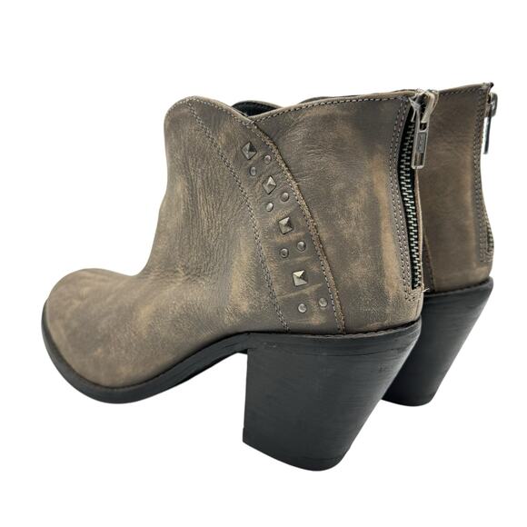 Dingo Gray Leather Nubuck Studded Chunky Block Heel Western Booties Ankle Boots - Picture 7 of 10